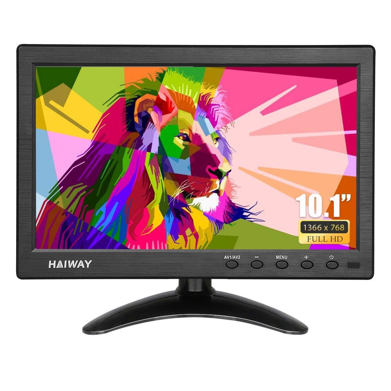 Haiway 10.1 inch Security Monitor, 1366x768 Resolution Small HDMI Monitor Small Computer Monitors with Remote Control with Built-in Dual Speakers HDMI VGA BNC USB Input for Gaming CCTV Raspberry Pi PC - Image 1